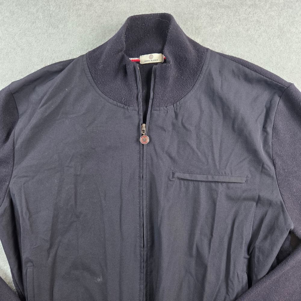 Serge Blanco Hybrid Jacket Men XL Marine Navy Blue Mixed Media Full Zip